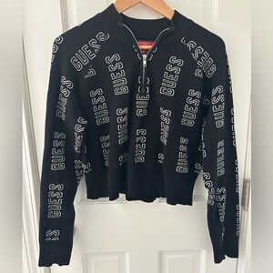 Guess Logo Quarter Zip Cropped Sweater Black White XL Streetwear Athleisure